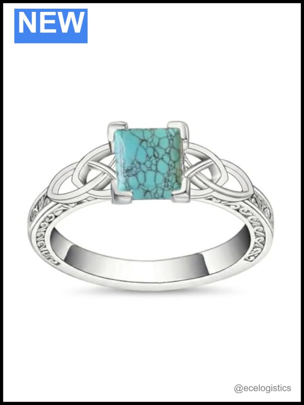 18K White Gold Plating Turquoise Celtic Ring Size 9